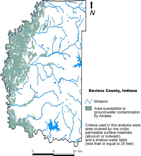 Map  showing the susceptibility to ground water contamination in Daviess County. Click the map to see a larger view.