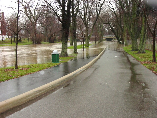 Floodwaters covering a roadway in Franklin, Indiana, in June 2008