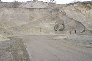 Photograph of glacial outwash composed of sand and gravel. Klink Sand and Gravel, Steuben County.