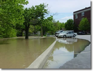 Photo showing flooded parking lot in Franklin, Indiana.